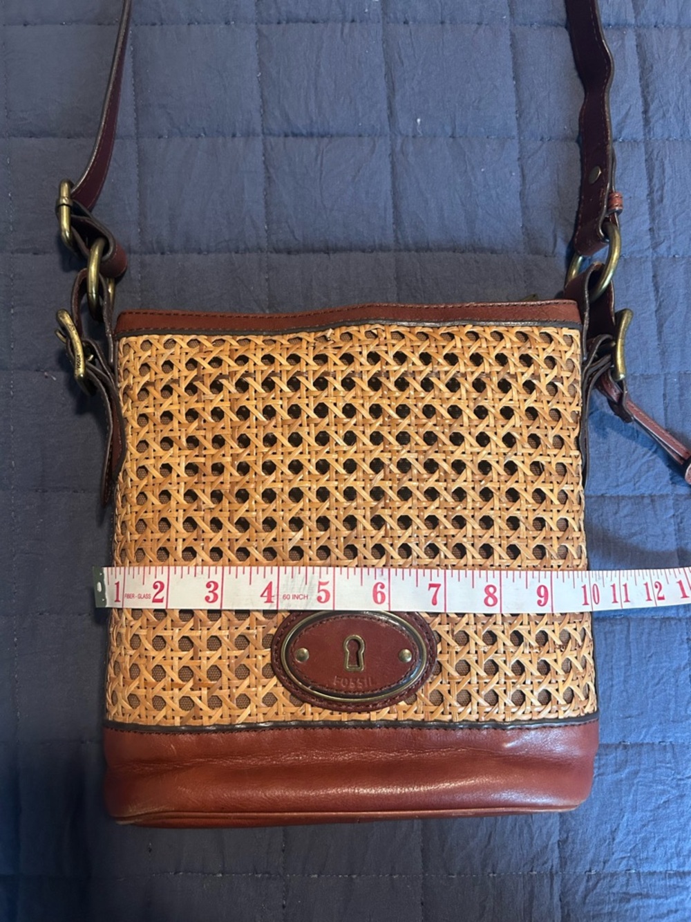 Fossil Woven Rattan and Brown Leather Shoulder/crossbody Bag - Picture 12 of 14